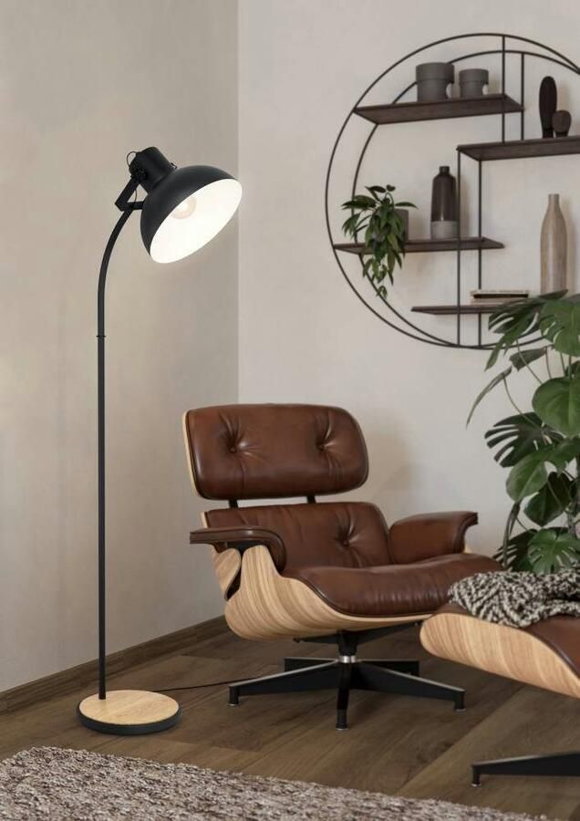 EGLO Staande lamp LUBENHAM Staande lamp vintage staal en hout IP20 E27 woonkamerlamp (1 stuk)