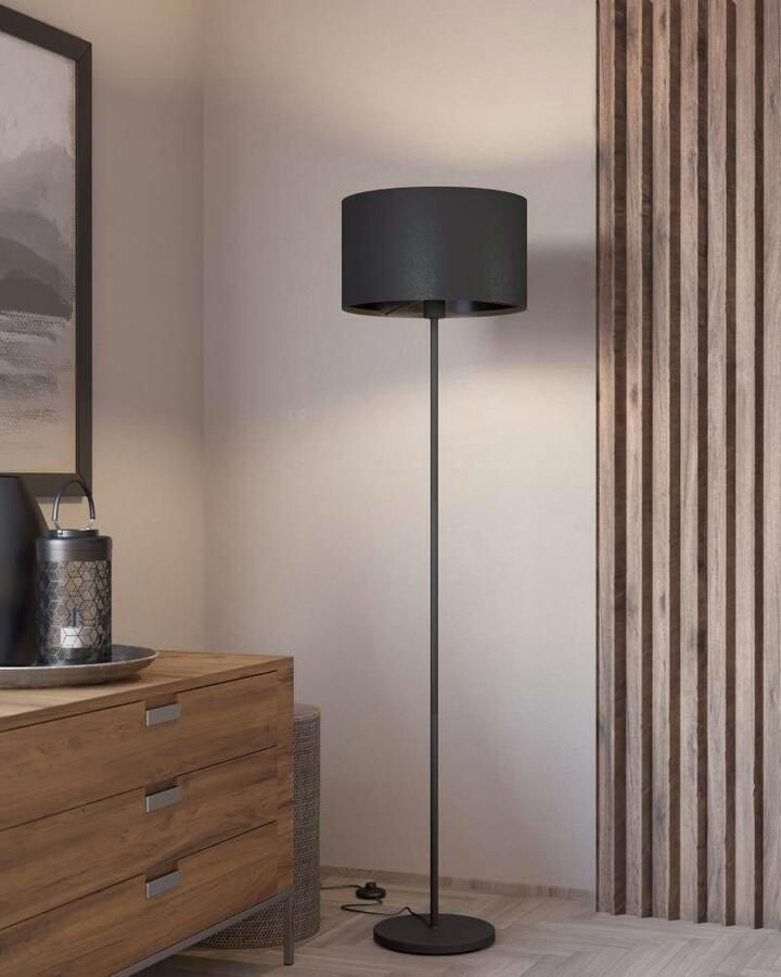 EGLO Staande lamp MASERLO 1 Vloerlamp van staal en textiel in zwart met voetknop E27 (1 stuk) - Foto 4