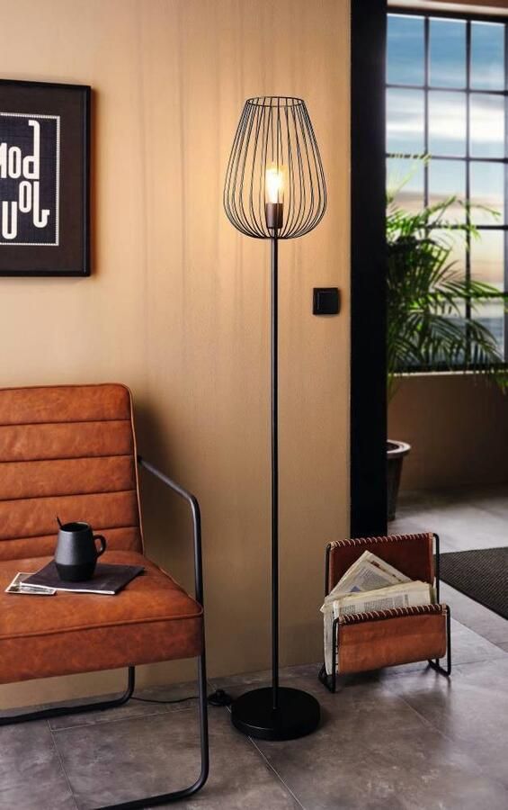 EGLO Staande lamp NEWTOWN vloerlamp zwart staal E27 schakelaar Eenvoudig vintage retro woonkamer slaapkamer 159 5x27 5x23cm