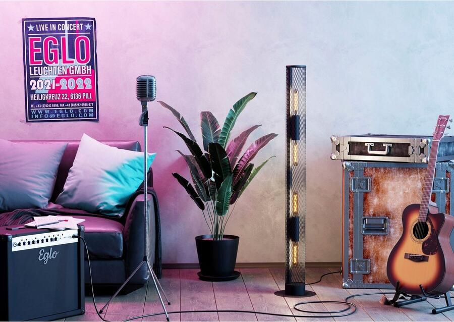 EGLO Staande lamp REDCLIFFE Vloerlamp in zwart van staal excl. E27 4X40W (1 stuk)