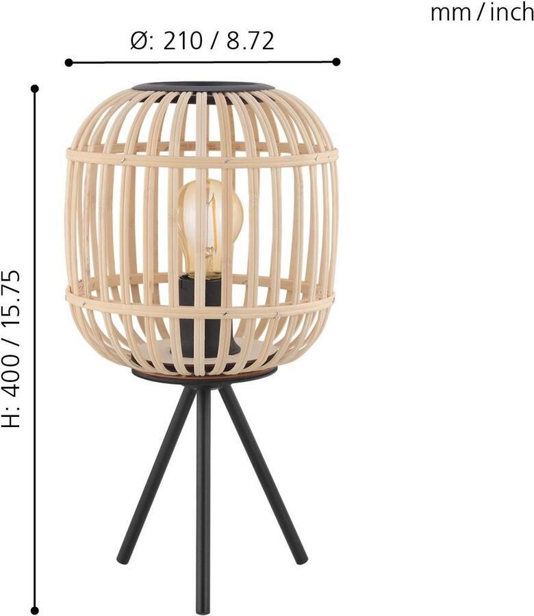 EGLO Tafellamp BORDESLEY Tafellamp E27 staal en hout woonkamerlamp lamp Tafellamp hallamp H40 0 x Ø21 0 cm zwart natuur 1X28W excl.