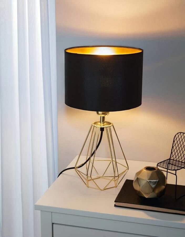 EGLO Tafellamp CARLTON 2 Nachtkastlamp vintage metaal stof draadgaas 30 5x16 5cm (1 stuk) - Foto 3