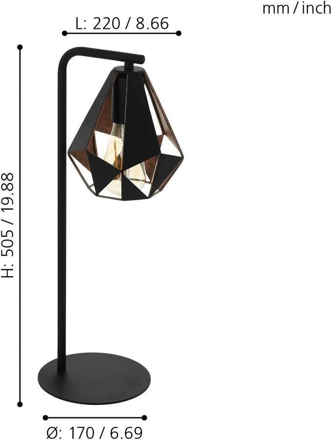 EGLO Tafellamp CARLTON 4 Vintage tafellamp nacht kastlamp fitting: E27