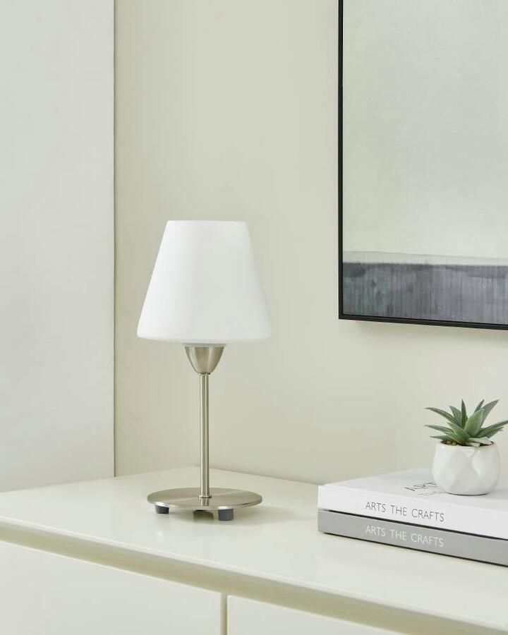 EGLO Tafellamp DAMASCO 1 tafellamp wit nikkel-mat excl. lichtbron E14 Nachtkastlamp bureau kantoor elegant en tijdloos 30x14 5x12cm