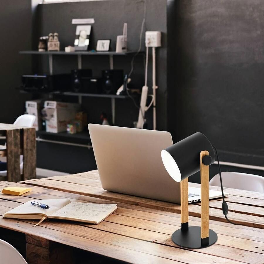 EGLO Tafellamp HORNWOOD Tafellamp nachtkastlamp retro industrieel staal hout (1 stuk)