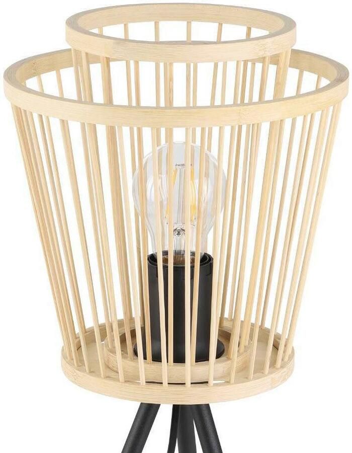 EGLO Tafellamp HYKEHAM Nachtkastlamp van bamboe in natuur en metaal in zwart E27 fitting (1 stuk)