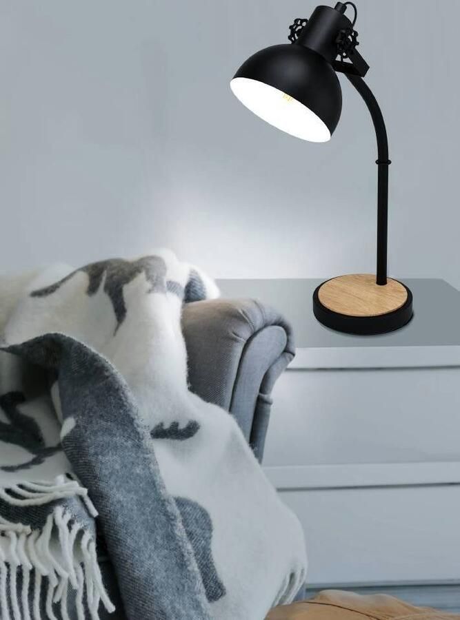 EGLO Tafellamp LUBENHAM Tafellamp vintage staal en hout IP20 nachtkastlamp (1 stuk)