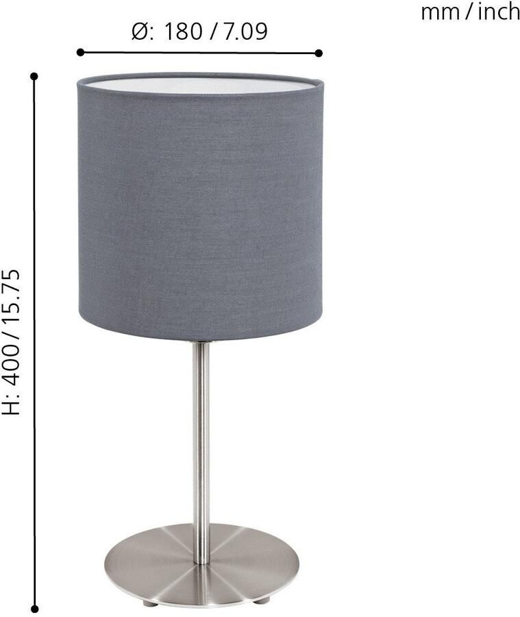 EGLO Tafellamp PASTERI Tafellamp nachtkast H40 x Ø18 cm nikkel-mat grijs 1X60W excl.