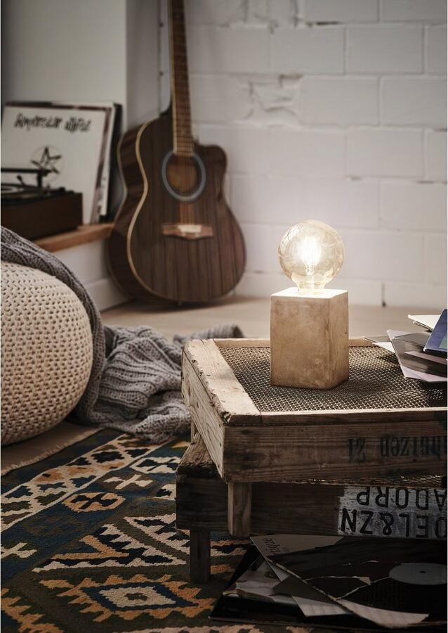 EGLO Tafellamp PRESTWICK tafellamp grijs keramiek betonlook zonder lampenkap Nachtkastlamp deco E27 industrieel schakelaar aan de kabel 9x9x13 cm - Foto 4