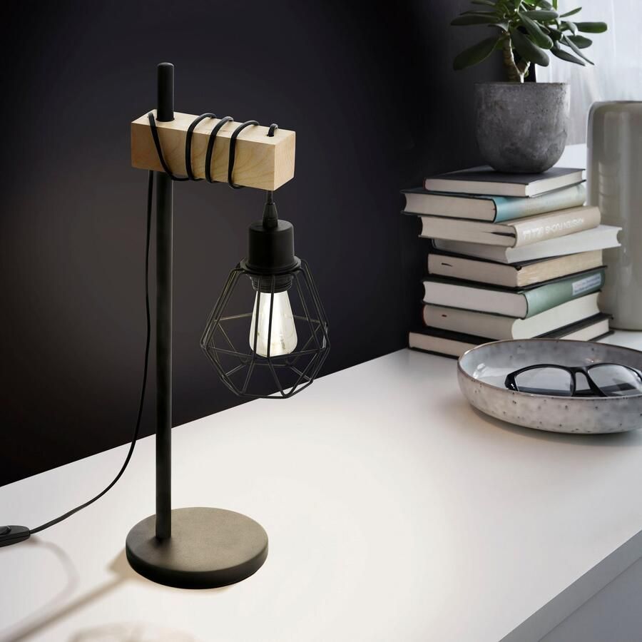 EGLO Tafellamp TOWNSHEND 5 Tafellamp staal en hout E27 IP20 nachtkastlamp