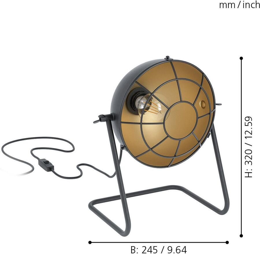 Eglo Treburley Tafellamp 1 lichts E27 Zwart Goud