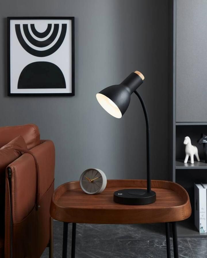 EGLO Tafellamp VERADAL-QI Tafellamp staal en hout nachtkastlamp IP20 lamp (1 stuk)