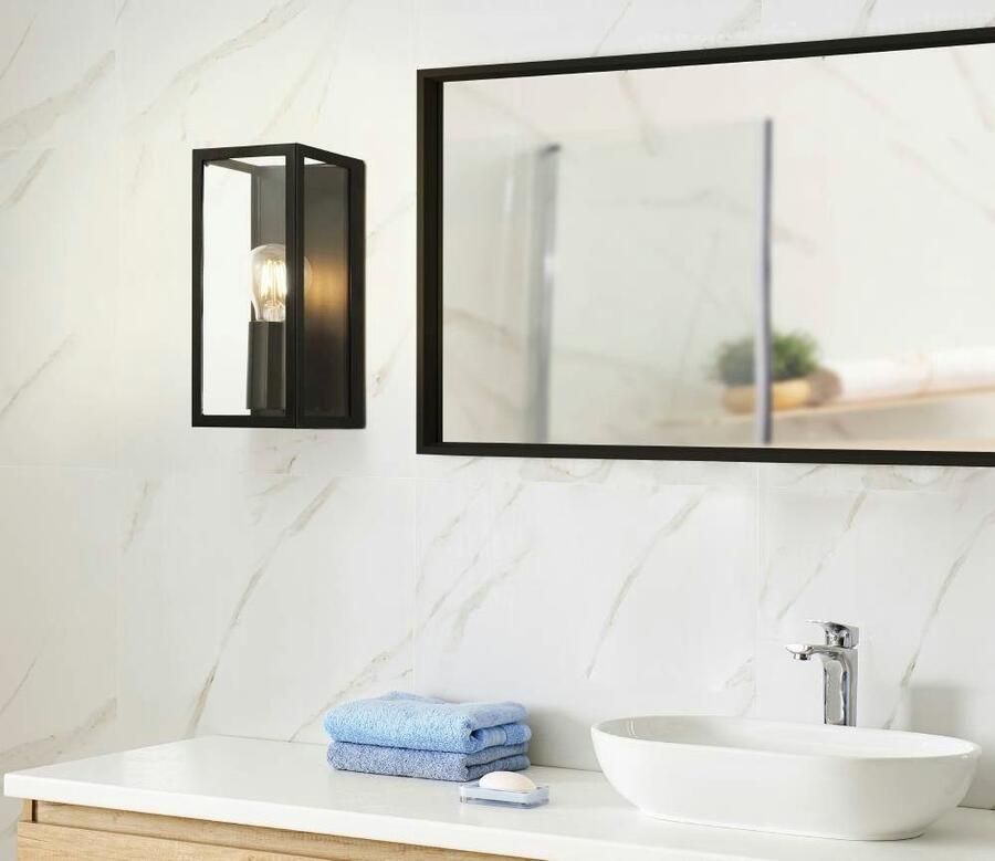 EGLO Wandlamp AMEZOLA Wandlamp staal en glas lamp E27 IP44 slaapkamerlamp (1 stuk)