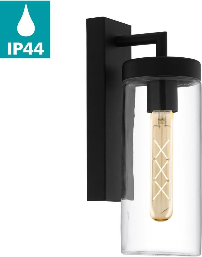 EGLO Wandlamp BOVOLONE Wandlamp staal en glas buitenlamp IP44 E27 lamp (1 stuk)