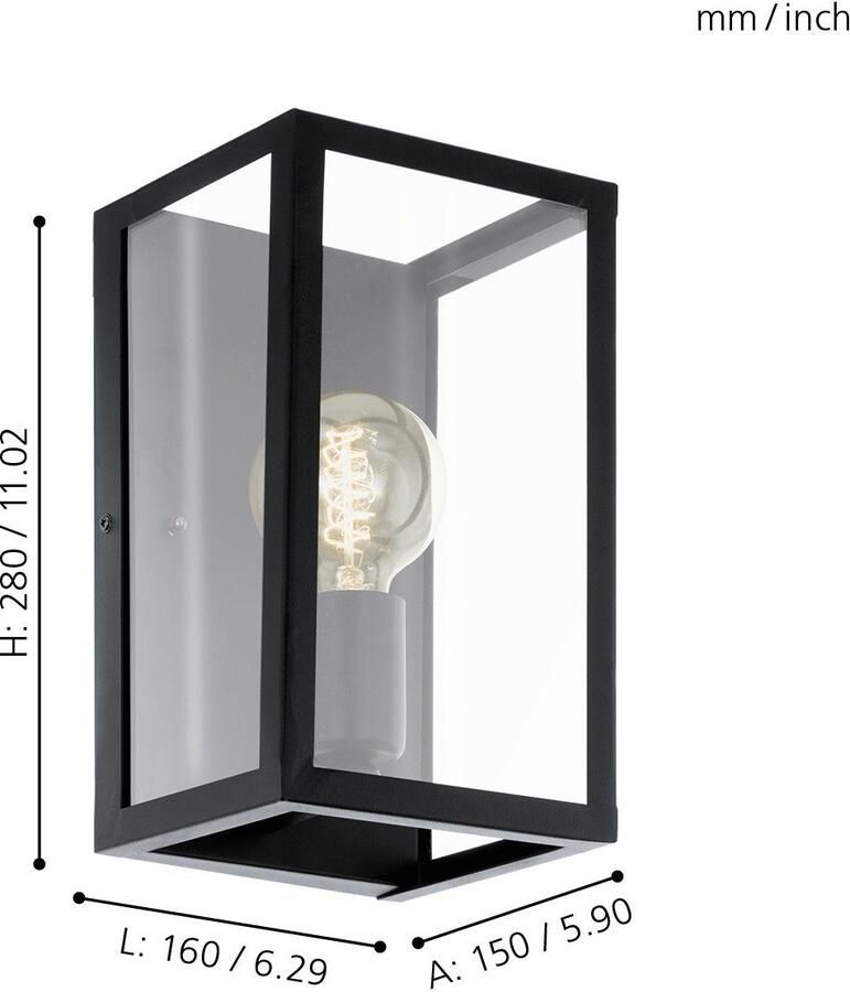 Eglo Vintage Charterhouse Wandlamp 1 Lichts Zwart Helder - Foto 2