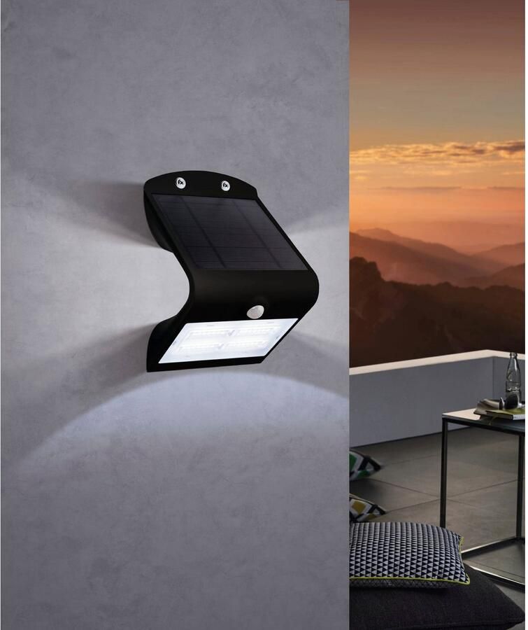 EGLO Wandlamp LAMOZZO Buitenlamp bewegingssensor zonne-energie dag- en nachtsensor accu IP54 (1 stuk)