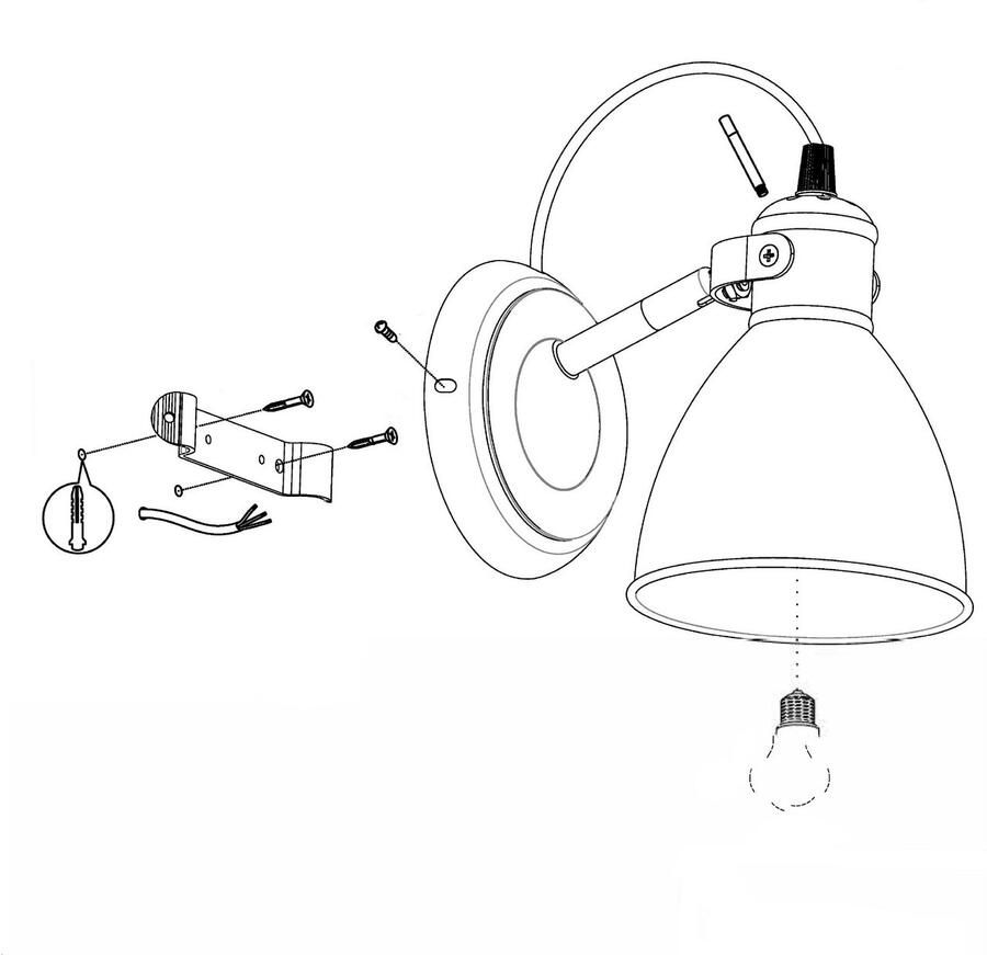 EGLO Wandlamp PRIDDY wandlamp staal zwart E27 industrieel Woonkamerlamp eettafellamp 1 lamps retro vintage 21 5x20cm - Foto 2