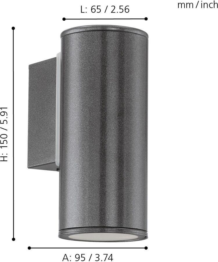 EGLO Wandlamp Riga Wand- Plafondlamp L6 5 x H15 x AL9 5 cm 1X2 8W incl.