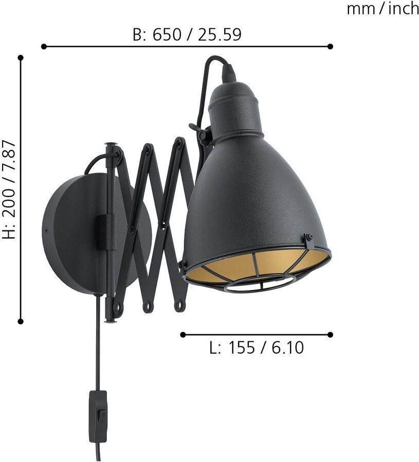 EGLO Wandlamp TREBURLEY Wandlamp E27 IP20 staal vintage woonkamerlamp lamp