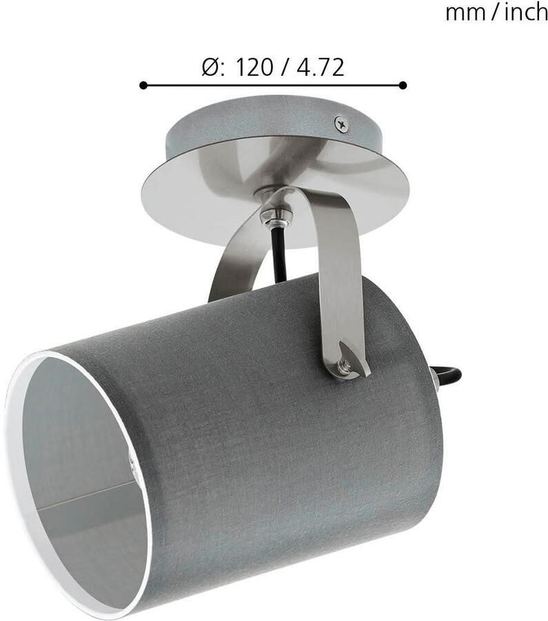 EGLO Wandlamp VILLABATE Textiel wandlamp van staal en stof nikkel mat en grijs E27