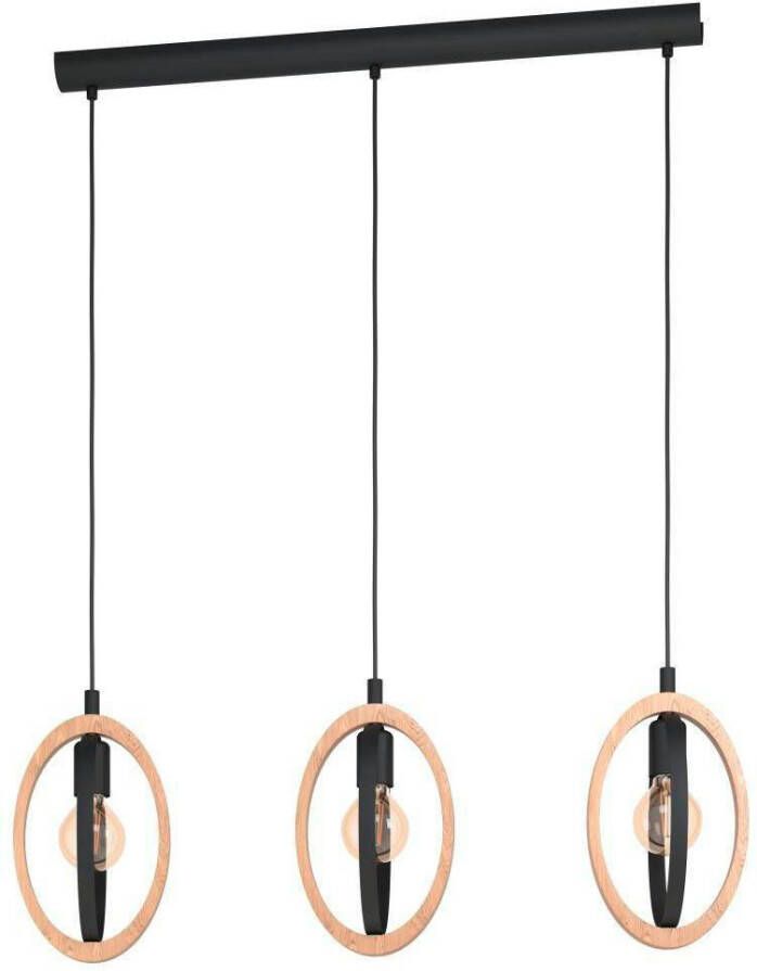 EGLO Hanglamp BASILDON Hanglamp E27 staal hout vintage eettafellamp lamp Hanglamp eetkamer L78 x B16 x H110cm zwart bruin 3X40W excl. (1 stuk)