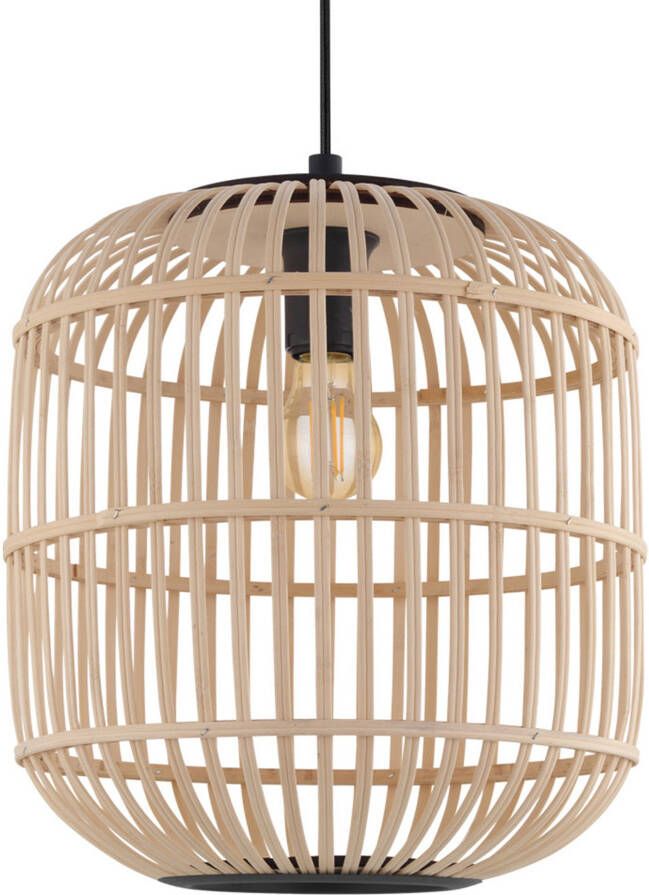 EGLO Hanglamp BORDESLEY Hanglamp vintage staal en hout E27 hanglamp lamp Hanglamp eettafellamp H110 x Ø35cm zwart natuur 1X28W excl.