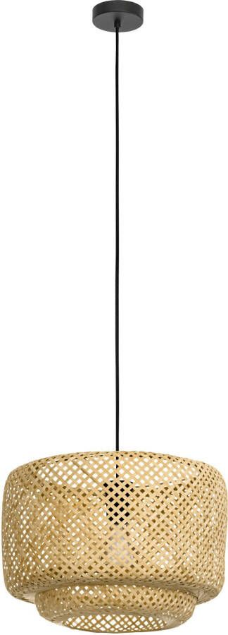 EGLO Hanglamp HYKEHAM Hanglamp staal en hout E27 hanglamp hal lamp (1 stuk)