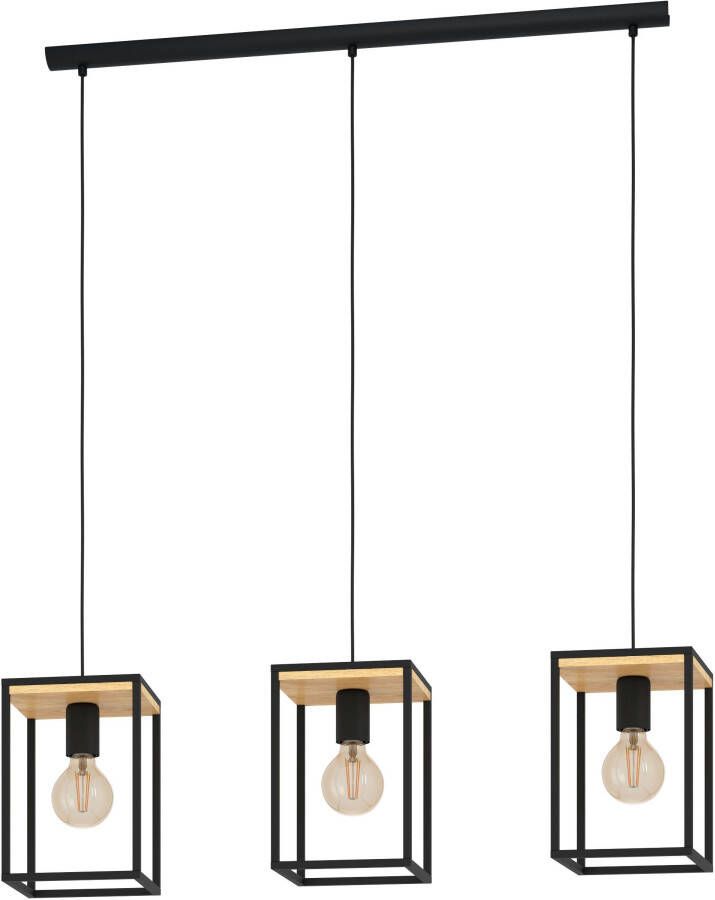 EGLO Hanglamp LIBERTAD Hanglamp staal en hout E27 IP20 eettafellamp lamp (1 stuk)