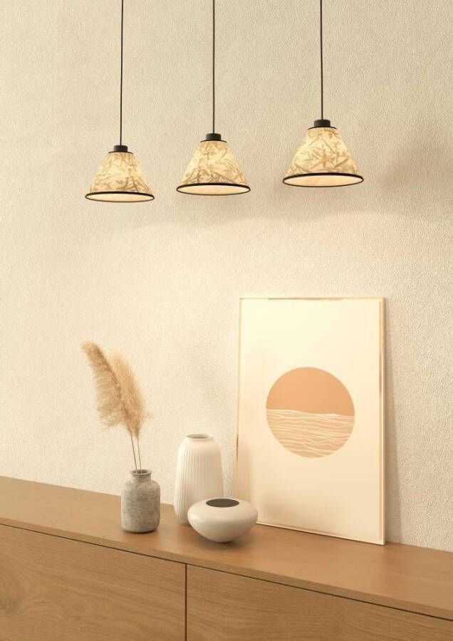 EGLO Hanglamp OXPARK Hanglamp eetkamerlamp textiel met bamboe bladeren hanglamp (1 stuk)