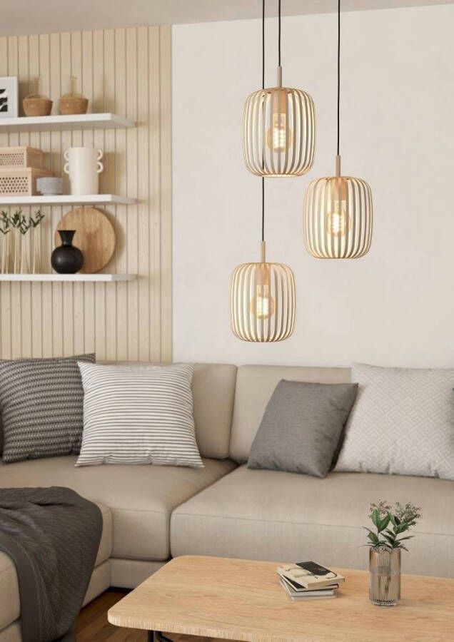 EGLO Hanglamp ROMAZZINA hanglamp eettafellamp zandkleurig metaal E27 Hanglamp woonkamer modern ballonvormige lampenkap 110x46cm (1 stuk)