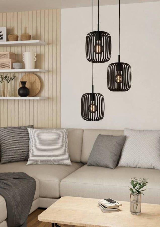 EGLO Hanglamp ROMAZZINA hanglamp eettafellamp zandkleurig metaal E27 Hanglamp woonkamer modern ballonvormige lampenkap 110x46cm (1 stuk)