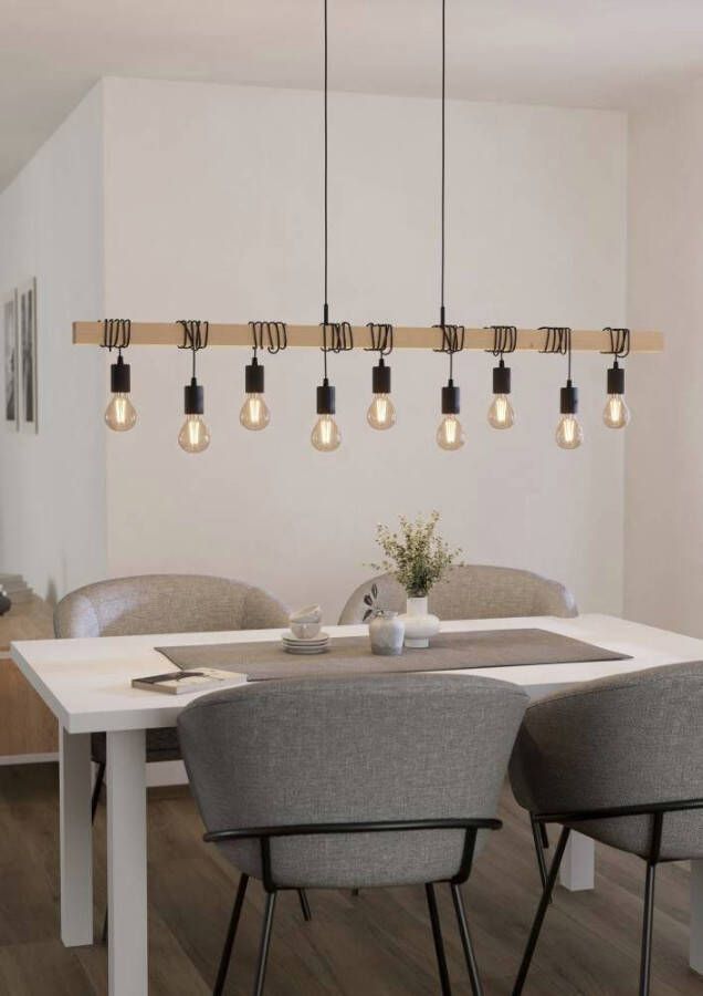 EGLO Hanglamp TOWNSHEND Vintage hanglamp zwart bruin FSC gecertificeerd fitting E27 (1 stuk)