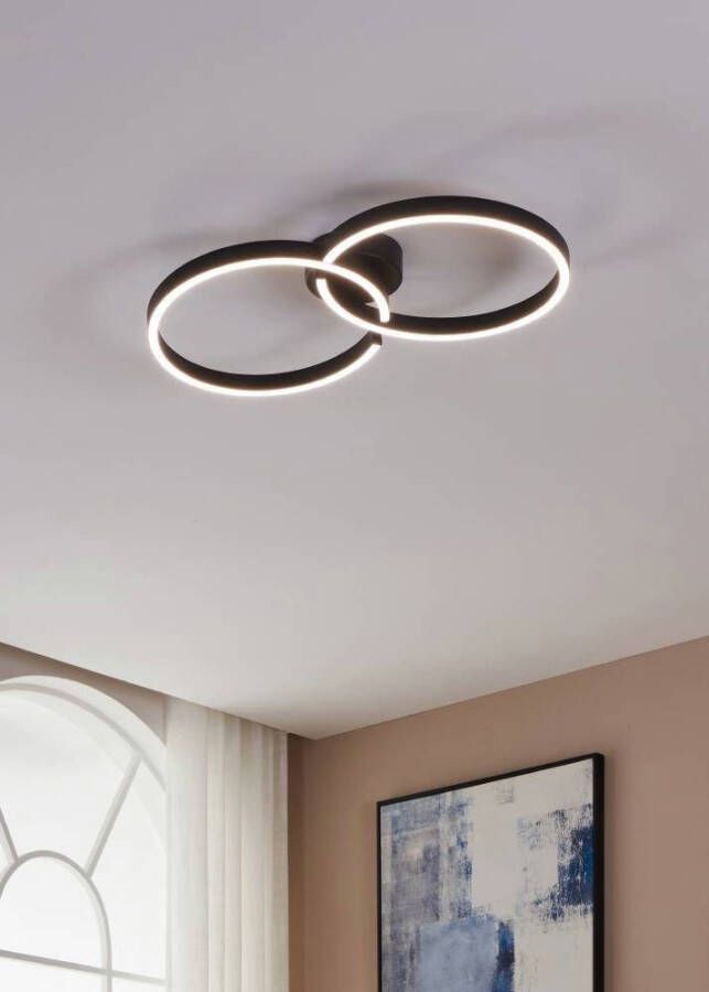 EGLO Plafondlamp AMANDOLO dimmbare plafondlamp afstandsbediening metaal in zwart rgb backlight (1 stuk)
