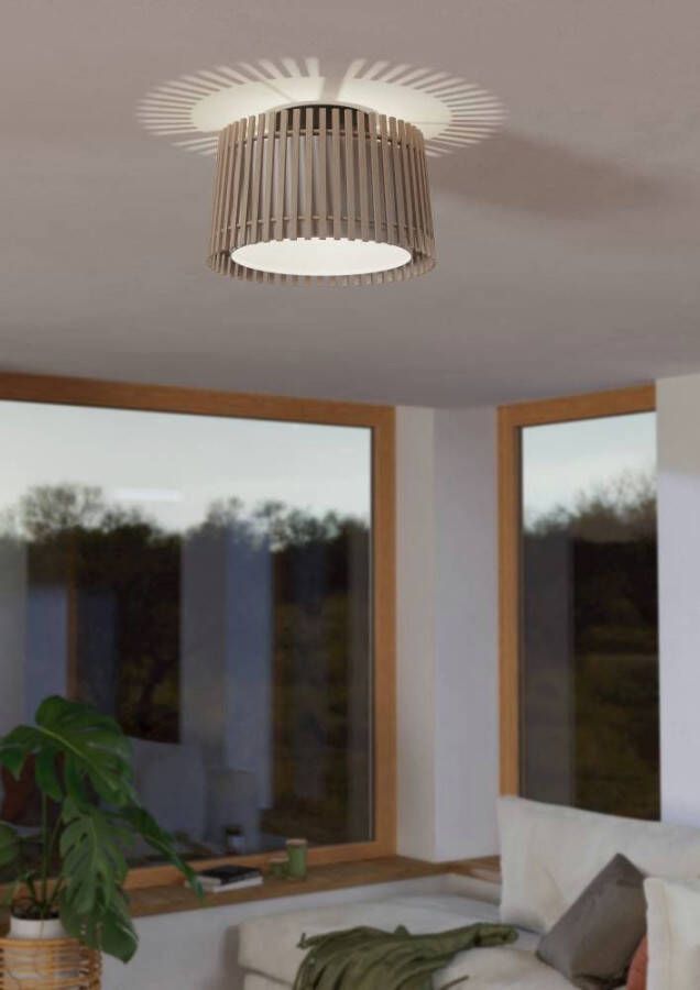 EGLO Plafondlamp FATTORIA Plafondlamp hout textiel in wit lamp plafond E27 fitting Ø 38 cm (1 stuk)
