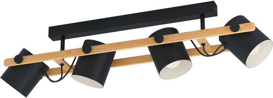 EGLO Plafondlamp HORNWOOD Plafondlamp staal en hout E27 vintage hal lamp Plafondlamp L100 x B19 x H27 5cm zwart creme bruin 4X28W excl (1 stuk)
