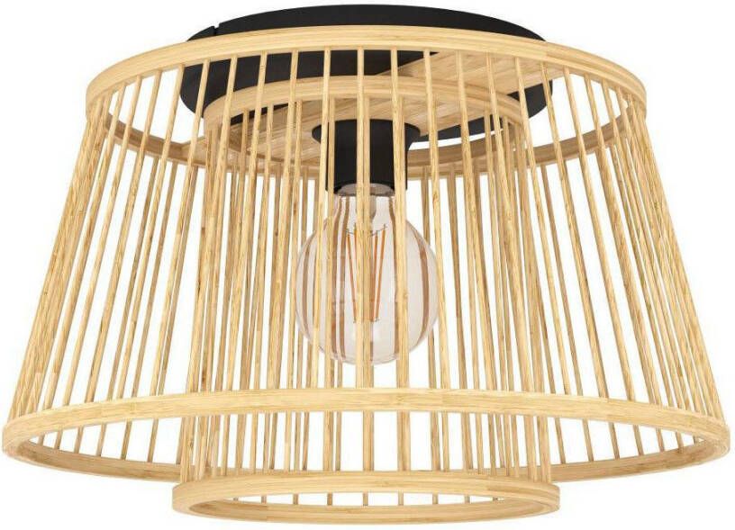 EGLO Plafondlamp HYKEHAM Plafondlamp bamboe boho hout en metaal in zwart E27 fitting (1 stuk)
