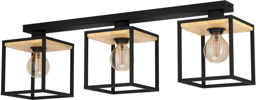 EGLO Plafondlamp LIBERTAD Plafondlamp in zwart en bruin van staal hout excl. E27 40W (1 stuk)