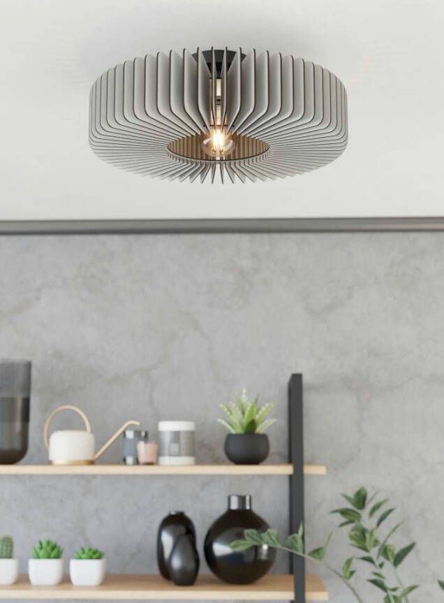 EGLO Plafondlamp PALOMBAIA Plafondlamp Woonkamerlamp van hout E27 fitting Ø 50 cm (1 stuk)