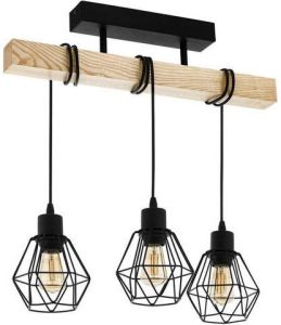 EGLO Plafondlamp TOWNSHEND 5 zwart l55 x h36 x b20 cm excl. 3x e27 (elk max. 60 w) hanglamp van hout en metaal hanglamp eettafellamp lamp voor eettafel lamp voor de woonkamer retro vintage rustiek