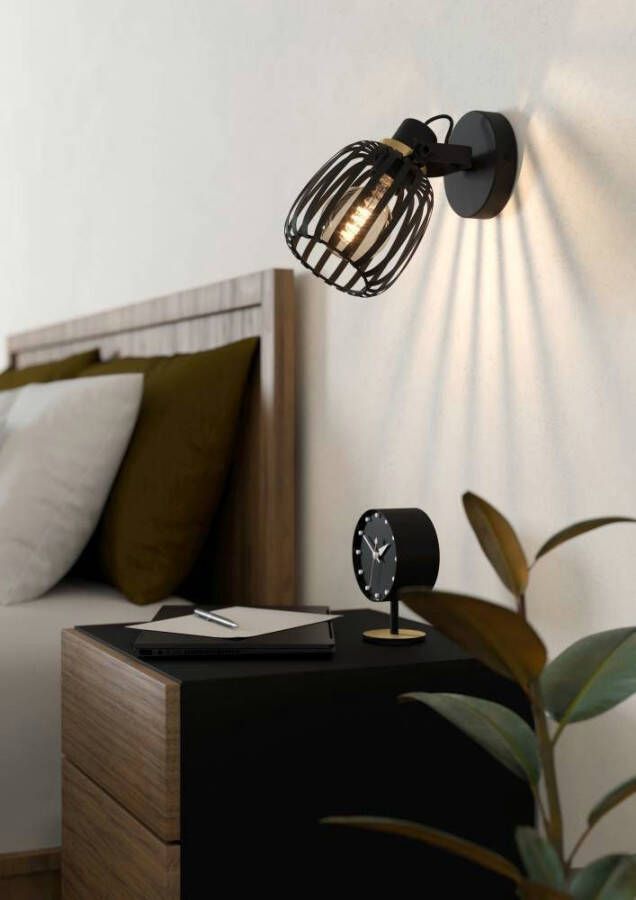 EGLO Plafondspot Girona Wandlamp wandspot van metaal in zwart en geborsteld messing E27 (1 stuk)