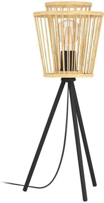 EGLO Tafellamp HYKEHAM Nachtkastlamp van bamboe in natuur en metaal in zwart E27 fitting (1 stuk)