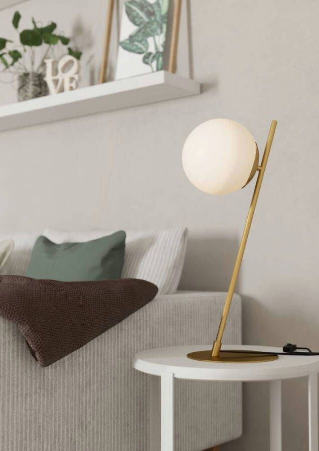 EGLO Tafellamp RONDO 4 Tischlampe Stahl und Glas E27 IP20 Wohnzimmerlampe Lampe Nachtkastlamp metaal in messing glas in opaal-mat E27 fitting (1 stuk)