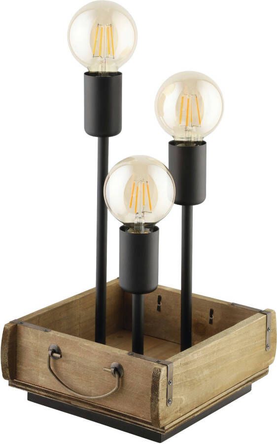 EGLO Tafellamp WOOTTON Tafellamp in bruin en zwart van hout staal excl. E27 40W (1 stuk)