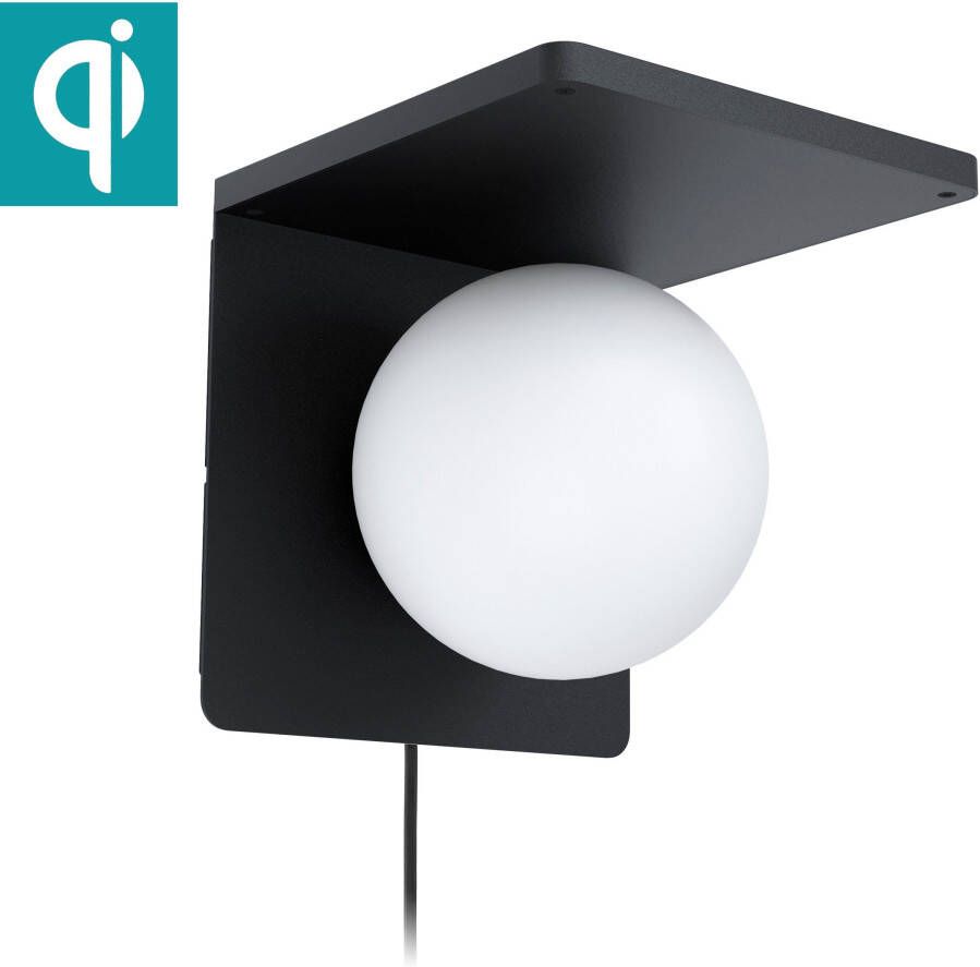 EGLO Ciglie Wandlamp met QI lader 18 cm. E14 Zwart wit