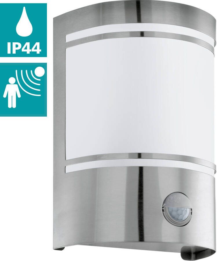 Eglo Cerno Buitenverlichting Wandlamp Met Sensor 1 Lichts RVS Wit