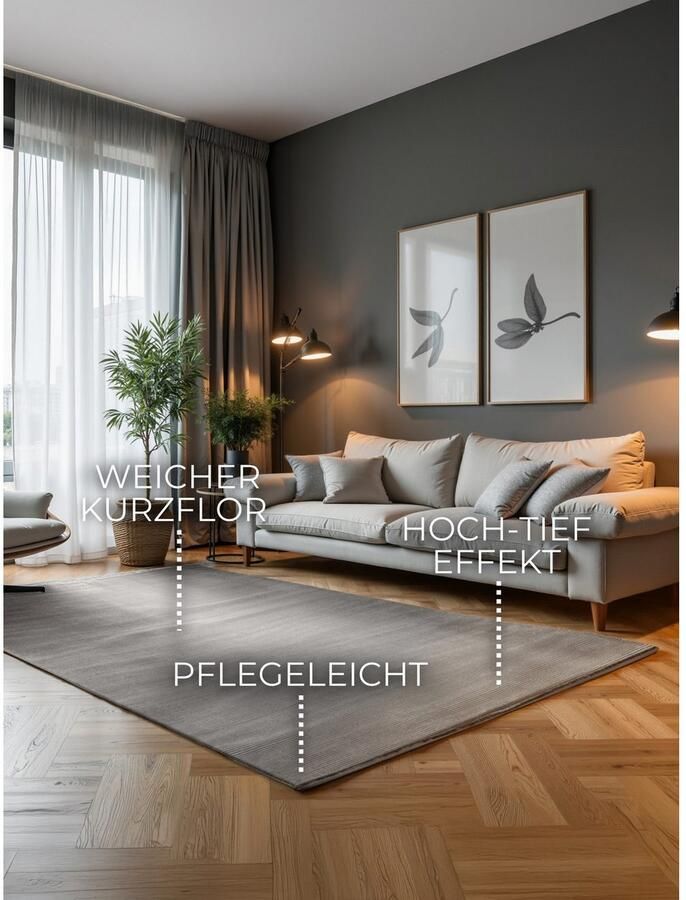 ELLE DECORATION Vloerkleed Dolomite Woonkamer slaapkamer loper hoog-laag effect gang glans