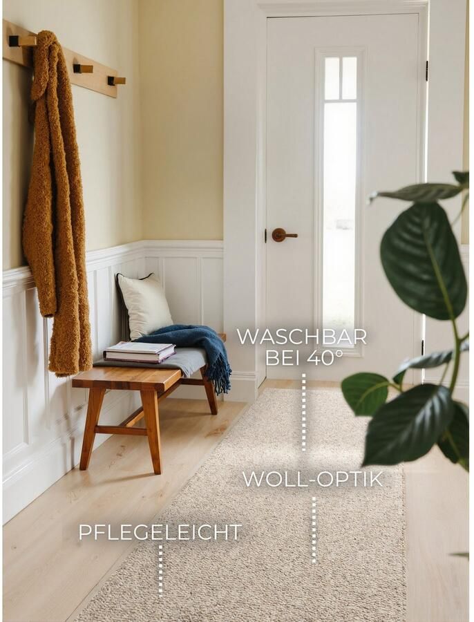 ELLE DECORATION Vloerkleed Rocco Loper wasbaar woonkamer eetkamer wol-look
