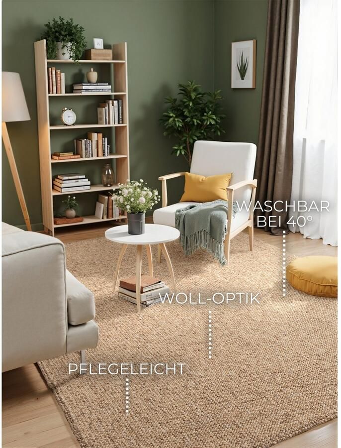 ELLE DECORATION Vloerkleed Rocco Loper wasbaar woonkamer eetkamer wol-look