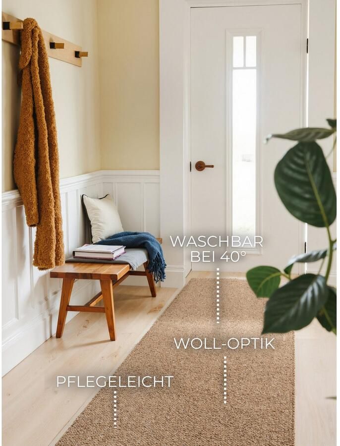 ELLE DECORATION Vloerkleed Rocco Loper wasbaar woonkamer eetkamer wol-look