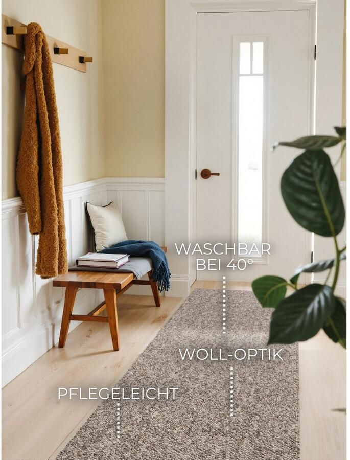 ELLE DECORATION Vloerkleed Rocco Loper wasbaar woonkamer eetkamer wol-look